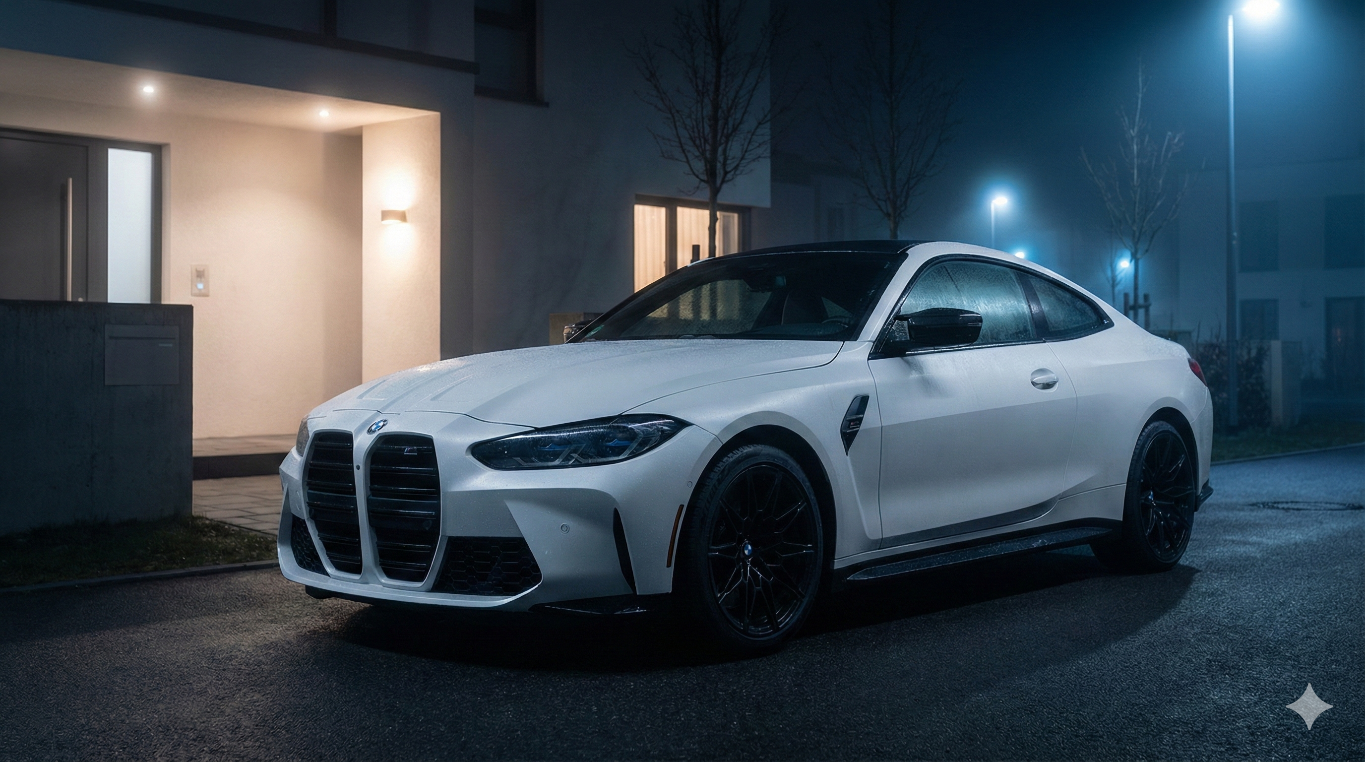 White BMW M4 at night