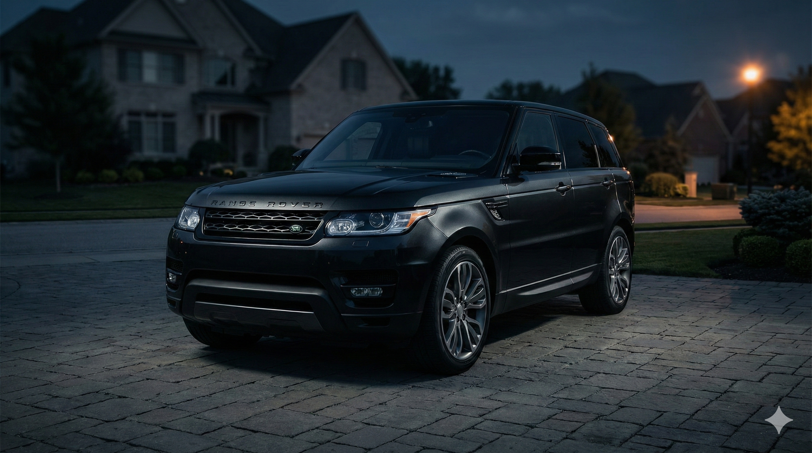 Black Range Rover Sport at night